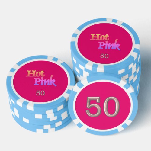 Hot Pink light blue 50 striped poker chip