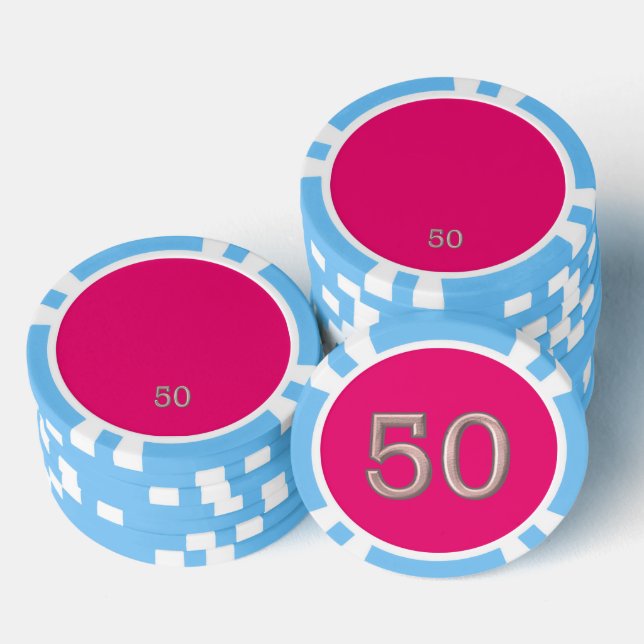 Hot Pink light blue 50 striped poker chip (Stack)