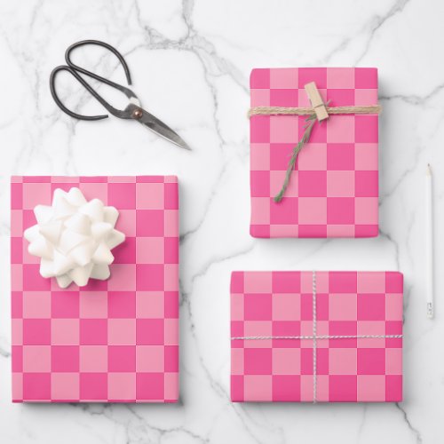 Hot Pink Light Pink Checked Wrapping Paper Sheets