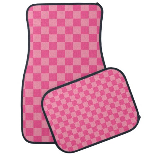 Hot Pink Light Pink Checker Pattern Car Floor Mat