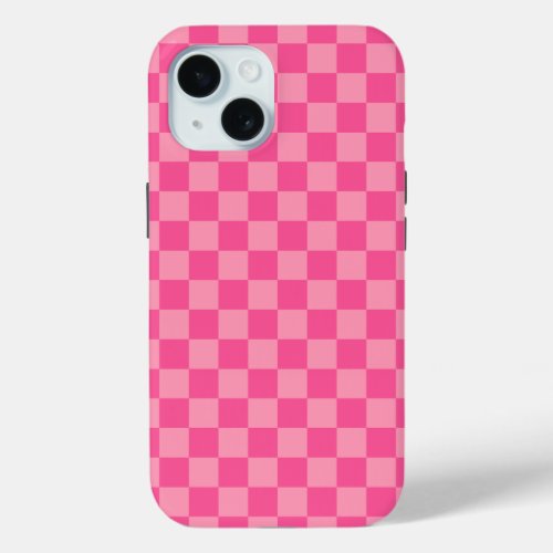 Hot Pink Light Pink Checker Pattern iPhone 15 Case