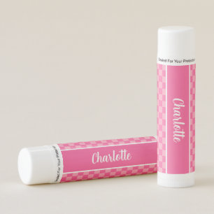 Hot Pink Light Pink Checker Pattern Lip Balm