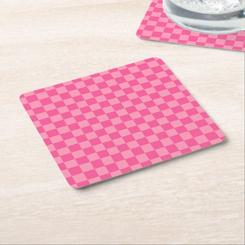 Hot Pink Light Pink Checker Pattern Paper Coasters