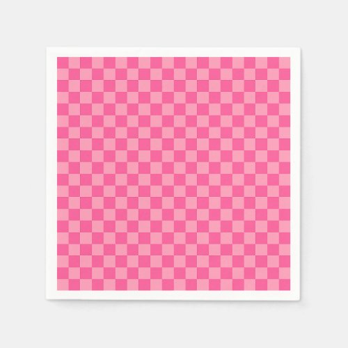 Hot Pink Light Pink Checker Pattern Paper Napkins