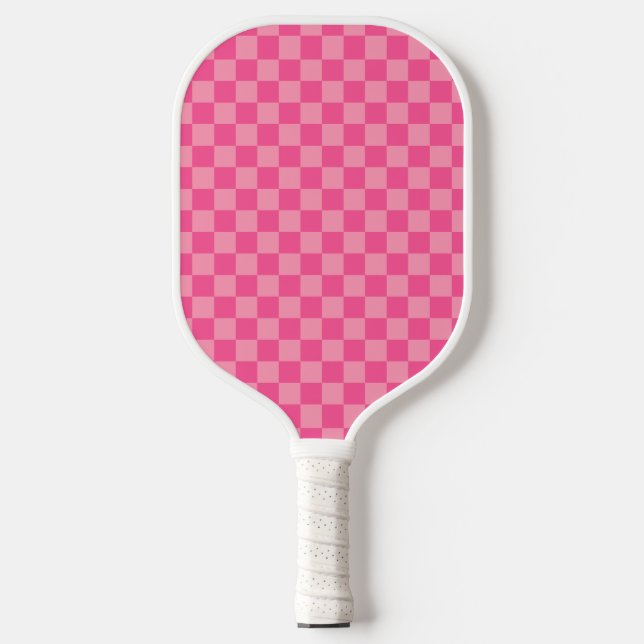 Hot Pink Light Pink Checker Pattern Pickleball Paddle (Front)