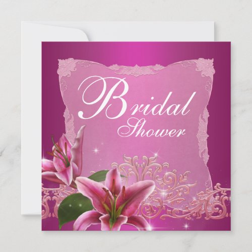 Hot Pink Lily Bridal Shower Invitations