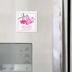 Hot pink lily floral wedding custom guest keepsake magnet