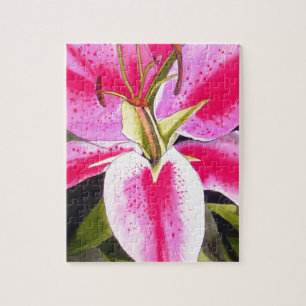 Hot Pink Lily Tenerife pop art watercolor flower Jigsaw Puzzle