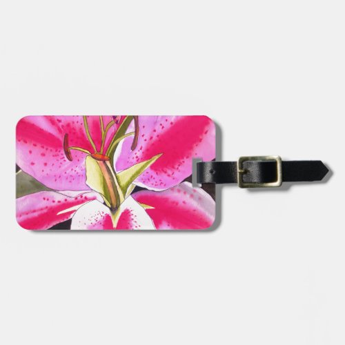 Hot Pink Lily Tenerife pop art watercolor flower Luggage Tag