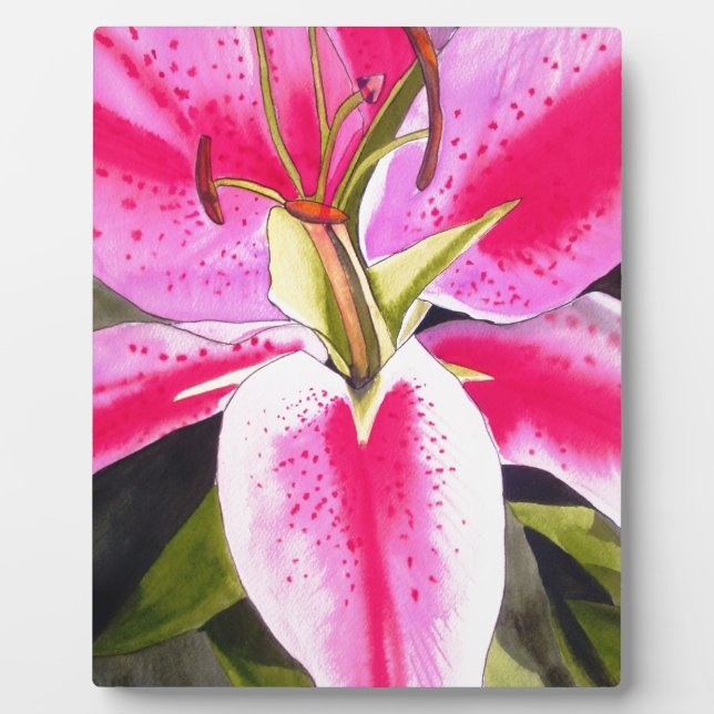 Hot Pink Lily Tenerife pop art watercolor flower Plaque (Front)