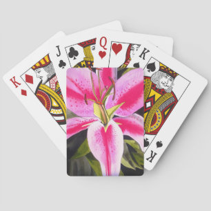 Hot pink lily Tenerife pop art watercolor flower Poker Cards