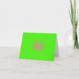 Hot Pink Lime 3 Init Vine Script Monogram DIY BG Letterpress Thank You Card