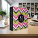 Hot Pink, Lime and Black Chevron Pattern Monogram Binder<br><div class="desc">A bold,  graphic zig zag design in fresh,  cheerful colors. I call this Flamingo Chevrons because of the colorful green and magenta colors. If you need to adjust the monograms,  click on the customize it button and make changes.</div>