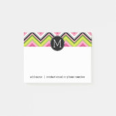 Hot Pink, Lime and Black Chevron Pattern Monogram Post-it Notes (Front)