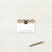 Hot Pink, Lime and Black Chevron Pattern Monogram Post-it Notes (On Desk)