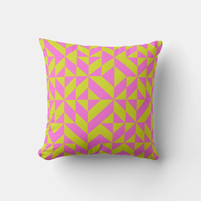 Hot Pink Lime Chartreuse Geometric Shape Pattern Throw Pillow (Front)