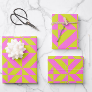 Hot Pink Lime Chartreuse Geometric Shape Pattern Wrapping Paper Sheets