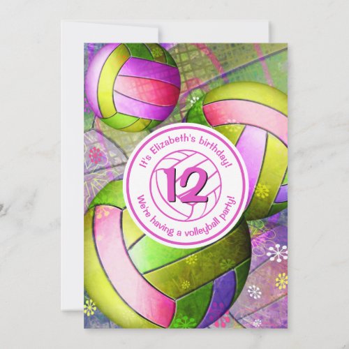 hot pink lime girls volleyball party invitation