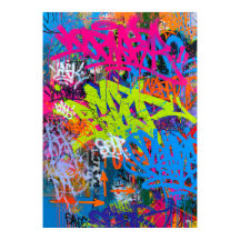 Hot Pink Lime Green and Blue Graffiti Tags