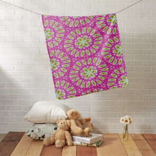 Hot Pink, Lime Green and White Baby Blanket