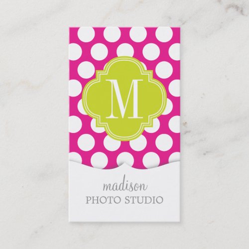 Hot Pink &amp; Lime Green Big Polka Dots Monogrammed Business Cards