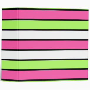 Hot Pink, Lime Green, Black and White Stripes 3 Ring Binder