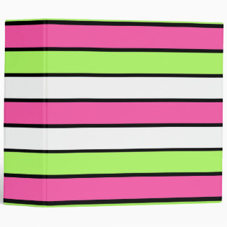 Hot Pink, Lime Green, Black and White Stripes 3 Ring Binder