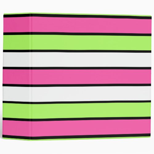 Hot Pink Lime Green Black and White Stripes 3 Ring Binder