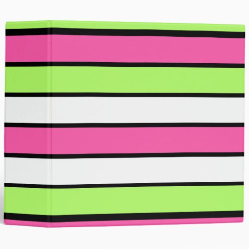 Hot Pink Lime Green Black and White Stripes Binder