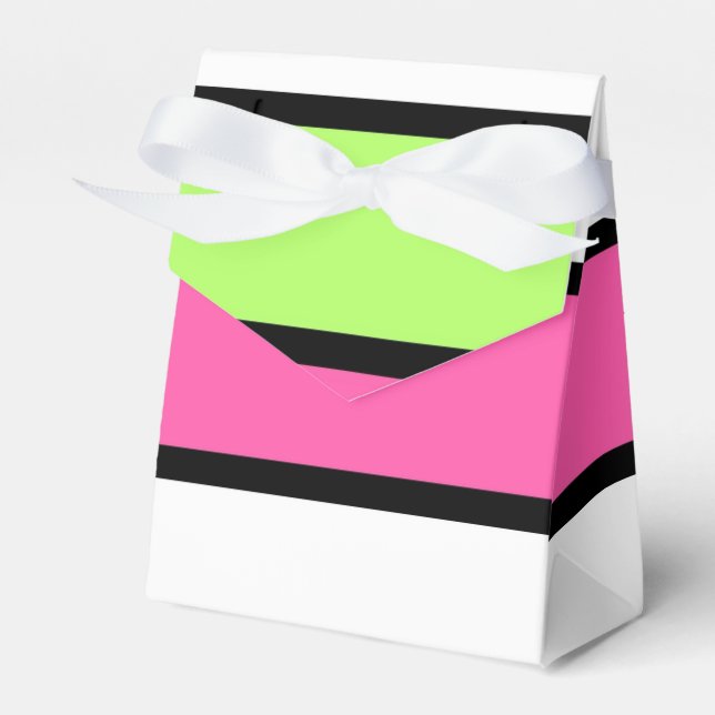 Hot Pink, Lime Green, Black and White Stripes Favor Boxes (Front Side)