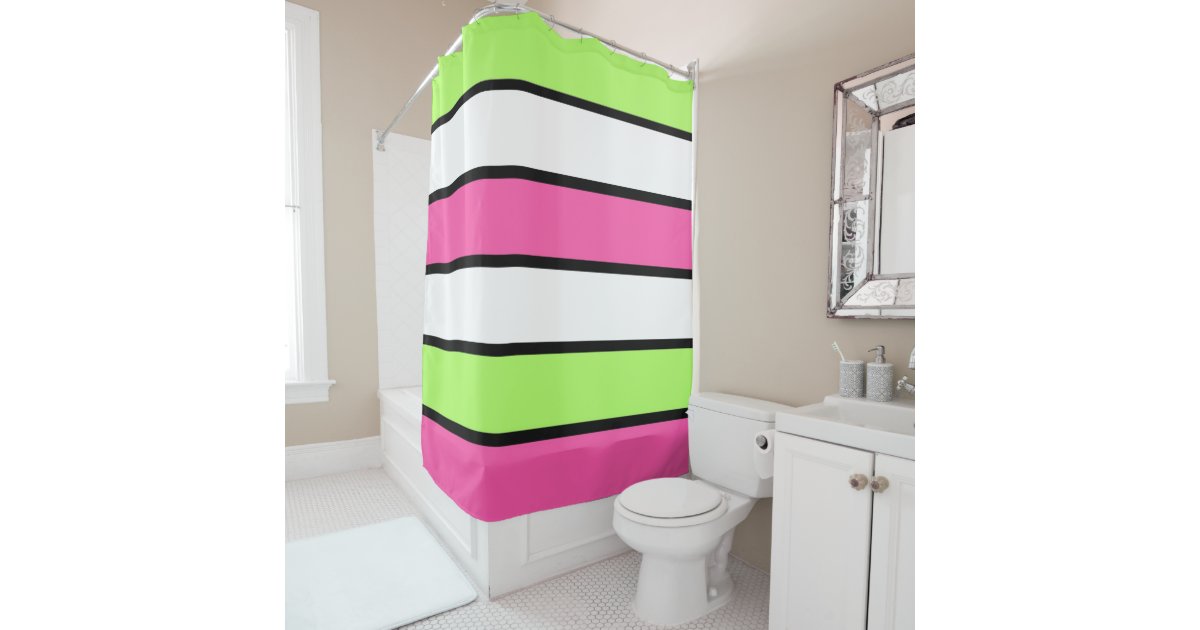 Hot Pink Lime Green Black And White Stripes Shower Curtain Hot Pink Lime Green Black And White Stripes Shower Curtain Zazzle Com