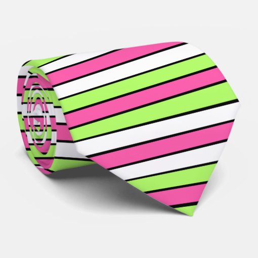 Hot Pink Lime Green Black And White Stripes Tie Zazzle