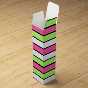 Hot Pink, Lime Green, Black and White Stripes Wine Box