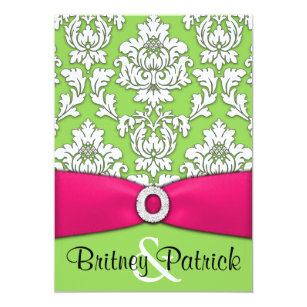 Hot Pink Lime Green Wedding Invitations Zazzle Hot Pink Lime Green Damask Wedding Invitations