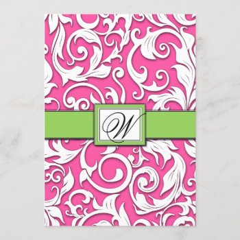 Hot Pink & Lime Green Damask Wedding Invitations by natureprints at Zazzle