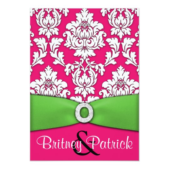 Hot Pink Lime Green Damask Wedding Invitations Zazzle Hot Pink Lime Green Damask Wedding Invitations
