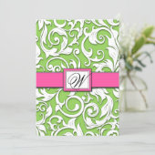 Hot Pink & Lime Green Damask Wedding Invitations (Standing Front)