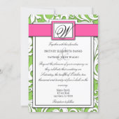 Hot Pink & Lime Green Damask Wedding Invitations (Back)