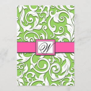 Hot Pink & Lime Green Damask Wedding Invitations