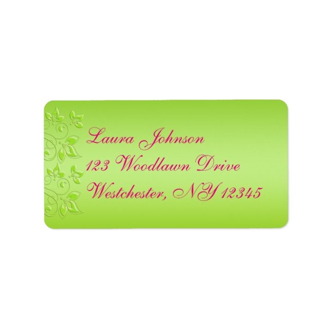 Hot Pink, Lime Green Floral Address Label (Front)