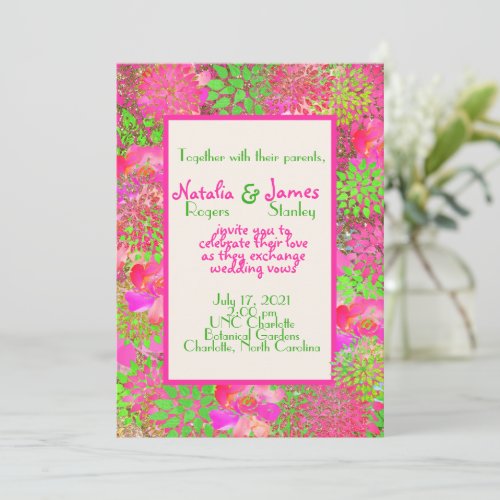Hot Pink Lime Green Floral Dahlia Invitation