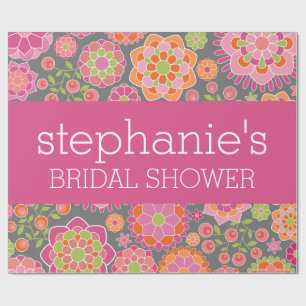 Hot Pink & Lime Green Flowers - Bridal Shower Wrapping Paper