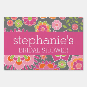 Hot Pink & Lime Green Flowers - Bridal Shower Yard Sign