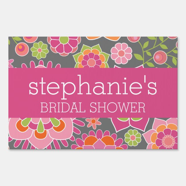 Hot Pink & Lime Green Flowers - Bridal Shower Yard Sign (Back)