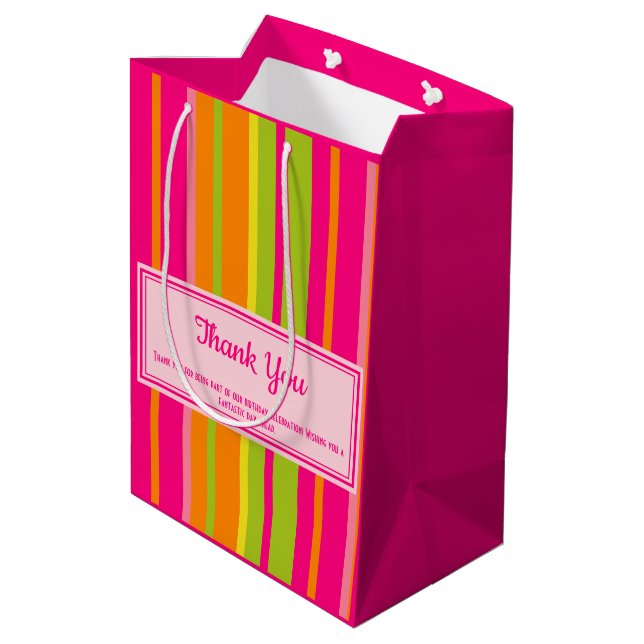 Hot Pink, Lime Green, Orange, and Yellow Thank You Medium Gift Bag (Back Angled)