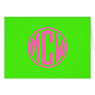 Hot Pink Lime Green Preppy Circle Monogram DIY BG Cards