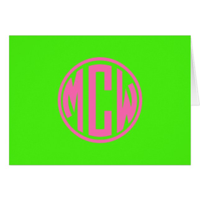 Hot Pink Lime Green Preppy Circle Monogram DIY BG Cards (Front Horizontal)