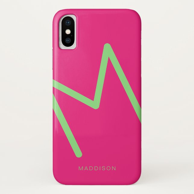 Hot Pink Lime Green Simple Abstract Initial Case-Mate iPhone Case (Back)