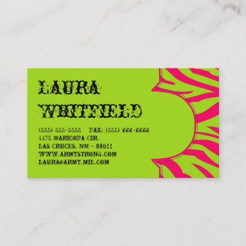 Hot Pink Lime Zebra Print Animal Business Card
