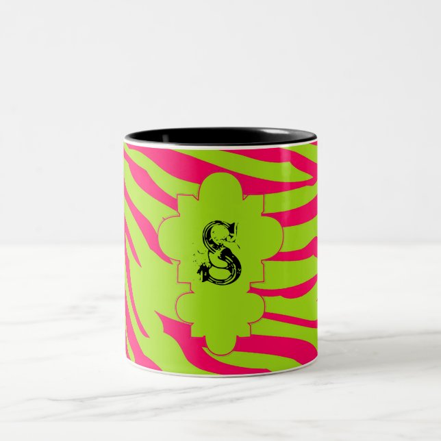 Hot Pink Lime Zebra Print Animal Coffee Mug Cup (Center)